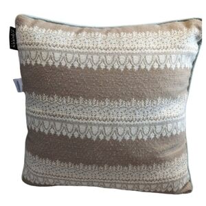 J. Queen square throw pillow in tan/white/mint 17x17